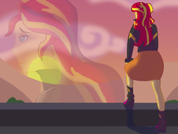 Size: 4000x3000 | Tagged: safe, artist:jongoji245, character:sunset shimmer, my little pony:equestria girls, female, pun, solo, sunset, sunset shimmer day, visual gag