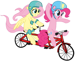 Size: 800x650 | Tagged: safe, artist:anjevalart, character:fluttershy, character:pinkie pie, bicycle, helmet, tandem