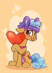 Size: 759x1080 | Tagged: safe, artist:zlayd-oodles, species:earth pony, species:pony, episode:forever filly, g4, my little pony: friendship is magic, balloon, balloon hat, blushing, cute, floppy ears, heart, heart balloon, male, sitting, solo, stallion, twisty pop