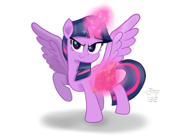 Size: 2400x1960 | Tagged: safe, artist:n3ro 182, character:twilight sparkle, character:twilight sparkle (alicorn), species:alicorn, species:pony, aura, book, determined, female, glowing horn, horn, magic, mare, raised hoof, simple background, smiling, solo, telekinesis, transparent background