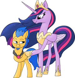 Size: 1399x1451 | Tagged: safe, artist:ch0c0butt, character:flash sentry, character:twilight sparkle, character:twilight sparkle (alicorn), species:alicorn, species:pony, ship:flashlight, episode:the last problem, g4, my little pony: friendship is magic, female, male, mare, older, older twilight, princess twilight 2.0, shipping, size difference, stallion, straight