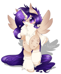 Size: 1209x1461 | Tagged: safe, artist:tawnysweet, oc, species:alicorn, species:anthro, species:pony, species:unguligrade anthro, alicorn oc, bipedal, chest fluff, female, mare, simple background, solo, spread wings, unshorn fetlocks, white background, wings