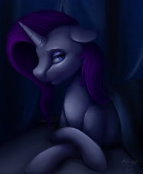 Size: 1280x1554 | Tagged: safe, artist:allforyouart, character:rarity, species:pony, blanket, crossed hooves, female, prone, signature, solo, tired