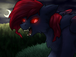 Size: 1024x768 | Tagged: safe, artist:magicstarfriends, oc, oc only, oc:king phoenix embers, species:pony, big teeth, commission, dangerous, glowing eyes, male, no eyelashes, solo, werewolf, ych result