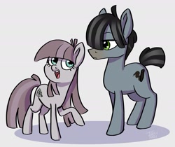 Size: 2383x2001 | Tagged: safe, artist:ohjeetorig, oc, oc only, oc:charcoal, oc:pebble pine, parent:maud pie, parent:mudbriar, parents:maudbriar, species:earth pony, species:pony, brother and sister, female, male, official fan art, offspring, siblings, simple background
