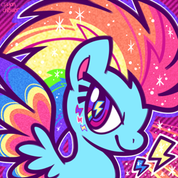 Size: 500x500 | Tagged: safe, artist:crayon-chewer, part of a set, character:rainbow dash, species:pegasus, species:pony, episode:twilight's kingdom, g4, my little pony: friendship is magic, bust, cute, cutie mark eyes, dashabetes, female, groovy, icon, lightning, portrait, rainbow power, solo, wingding eyes