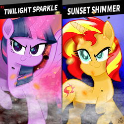 Size: 2048x2048 | Tagged: safe, artist:n3ro 182, character:sunset shimmer, character:twilight sparkle, character:twilight sparkle (alicorn), species:alicorn, species:pony, species:unicorn, my little pony:equestria girls, crossover, dreamworks face, inspired, nintendo, nintendo switch, super smash bros., super smash bros. ultimate, video game, vs.