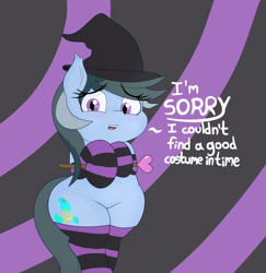 Size: 3000x3090 | Tagged: safe, artist:blitzyflair, oc, oc only, oc:blitzy flair, species:pony, bipedal, clothing, costume, cute, dialogue, female, halloween, halloween costume, hat, mare, ocbetes, open mouth, socks, solo, striped socks, text, witch, witch hat