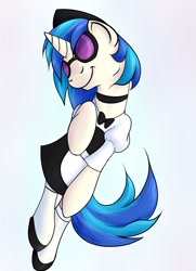 Size: 1280x1768 | Tagged: safe, artist:zenny, character:dj pon-3, character:vinyl scratch, clothing, gradient background, maid, simple background, sunglasses, white background