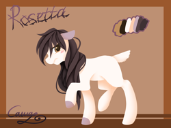 Size: 1600x1200 | Tagged: safe, artist:sugarponypie, oc, oc only, oc:rosetta, species:pony, abstract background, blushing, deer tail, female, floppy ears, frown, looking at you, mare, raised hoof, reference sheet, request, solo