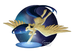 Size: 1039x769 | Tagged: safe, artist:sugarponypie, oc, oc only, species:pegasus, species:pony, eyes closed, female, landing, mare, raised hoof, simple background, solo, space, spread wings, stars, swimming pool, tail feathers, transparent background, wings