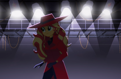 Size: 1494x969 | Tagged: safe, artist:aquilateagle, character:sunset shimmer, species:human, my little pony:equestria girls, carmen sandiego, crossover, female, solo, stage