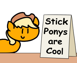 Size: 1100x900 | Tagged: safe, artist:alexskleinewelt, artist:mkogwheel edits, edit, character:applejack, species:earth pony, species:pony, applejack's sign, bronybait, comment bait, cute, dawwww, female, howdy, jackabetes, mare, meme, sign, simple background, smiling, solo, stick pony, table, text, this meme escalated quickly, weapons-grade cute, white background