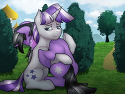 Size: 1024x768 | Tagged: safe, artist:magicstarfriends, character:twilight sparkle, character:twilight velvet, species:pony, species:unicorn, alternate universe, black mane, crying, female, hug, mare, mother and daughter, new cutie mark, sad, tears of pain