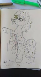 Size: 678x1280 | Tagged: safe, artist:ardilya, character:pinkie pie, species:earth pony, species:pony, christmas, christmas decoration, decoration, female, happy, holiday, shiny, sketch, solo, tongue out, traditional art