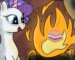 Size: 1250x1000 | Tagged: safe, artist:spaceponies, character:rarity, species:pony, species:unicorn, campfire, cannibalism, female, magic, marshmallow, rarity is a marshmallow, s'mores, solo, telekinesis