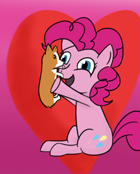 Size: 725x900 | Tagged: safe, artist:theslendid, character:pinkie pie, species:dog, species:earth pony, species:pony, corgi, female, heart, mare, sitting