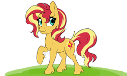 Size: 2400x1440 | Tagged: safe, artist:warszak, character:sunset shimmer, species:earth pony, species:pony, cute, female, mare, missing horn, shimmerbetes, simple background, solo