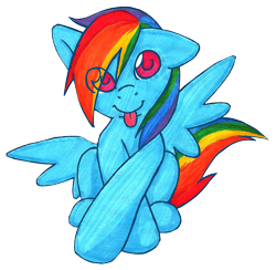 Size: 1477x1439 | Tagged: safe, artist:slightinsanity, character:rainbow dash, species:pegasus, species:pony, blep, colored pupils, eye clipping through hair, female, simple background, solo, tongue out, traditional art, transparent background