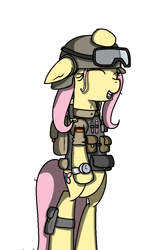 Size: 600x1000 | Tagged: safe, artist:kippzu, character:fluttershy, species:pegasus, species:pony, female, german, military, solo, your mom gay