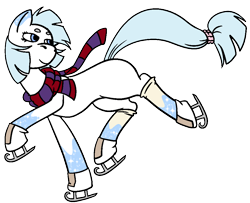 Size: 1016x823 | Tagged: safe, artist:dragonflyfire8, artist:ponebox, oc, oc only, species:earth pony, species:pony, clothing, collaboration, earth pony oc, ice skating, looking back, scarf, skating, socks (coat marking), solo