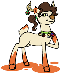 Size: 704x798 | Tagged: safe, artist:dragonflyfire8, artist:ponebox, oc, oc only, species:deer, antlers, bauble, collaboration, jewelry, necklace, original species, raised hoof, reindeer antlers, simple background, smiling, solo, transparent background, unshorn fetlocks