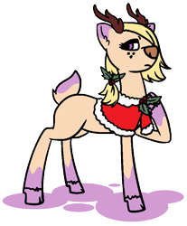 Size: 676x816 | Tagged: safe, artist:dragonflyfire8, artist:ponebox, oc, oc only, species:deer, clothing, female, freckles, hair over one eye, holly, original species, raised hoof, simple background, solo, transparent background