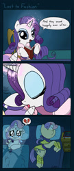Size: 956x2214 | Tagged: safe, artist:furnut5158, character:rarity, character:sweetie belle, species:pony, species:unicorn, bed, blanket, book, clothing, comic, crying, eyes closed, female, filly, heartbreak, horn, kiss mark, lipstick, mannequin, mare, on back, pictogram, pillow, plushie, reading, sad, speech
