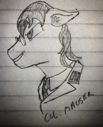 Size: 400x493 | Tagged: safe, artist:biergarten13, oc, oc:mauser, fallout equestria, antagonist, fallout equestria: ghosts of the past, lined paper, military, oc villain, officer, traditional art, world war ii