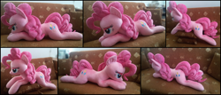 Size: 3078x1315 | Tagged: safe, artist:rosamariposacrafts, character:pinkie pie, species:pony, irl, photo, plushie, prone, solo