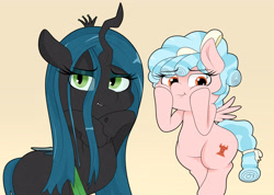 Size: 3900x2772 | Tagged: dead source, safe, artist:blitzyflair, character:cozy glow, character:queen chrysalis, species:changeling, species:pegasus, species:pony, changeling queen, cozybetes, cute, cutealis, female, filly, golly, simple background