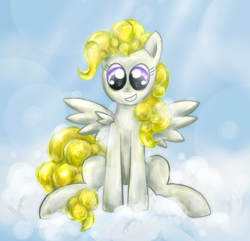 Size: 880x847 | Tagged: safe, artist:doodlesuovick, artist:munadrake, character:surprise, species:pegasus, species:pony, cloud, female, mare, sitting on a cloud, solo