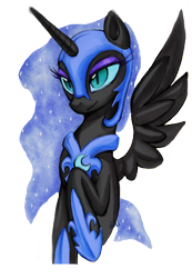 Size: 600x867 | Tagged: safe, artist:ailish, colorist:childofthenight, edit, editor:childofthenight, character:nightmare moon, character:princess luna, species:alicorn, species:pony, beautiful, color edit, colored, cute, female, mare, moonabetes, nicemare moon, simple background, solo, spread wings, transparent background, wings