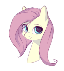 Size: 494x547 | Tagged: safe, artist:dzmaylon, character:fluttershy, species:pony, bust, cute, female, looking at you, mare, no catchlights, portrait, shyabetes, simple background, smiling, solo, stray strand, three quarter view, white background