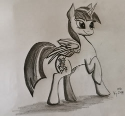 Size: 1600x1479 | Tagged: safe, artist:kylami, character:twilight sparkle, character:twilight sparkle (alicorn), species:alicorn, species:pony, black and white, grayscale, monochrome, traditional art