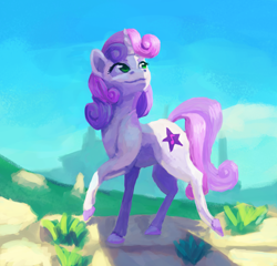 Size: 2662x2560 | Tagged: safe, artist:terrafomer, character:sweetie belle, species:pony, species:unicorn, alternate cutie mark, colored hooves, female, high res, older, realistic horse legs, sky, solo