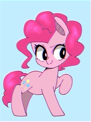 Size: 768x1024 | Tagged: safe, artist:destroyer_aky, character:pinkie pie, species:earth pony, species:pony, blue background, cute, diapinkes, female, mare, simple background, solo