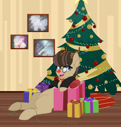 Size: 3024x3172 | Tagged: safe, alternate version, artist:angelina-pax, character:applejack, character:pinkie pie, character:princess luna, oc, oc:time liz, species:alicorn, species:earth pony, species:pony, antlers, blank flank, christmas, christmas lights, christmas tree, clothing, coat, collar, fake antlers, female, glasses, high res, holiday, holly, holly mistaken for mistletoe, mare, present, red nose, spirit of hearth's warming past, spirit of hearth's warming presents, spirit of hearth's warming yet to come, tree, ych result