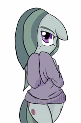 Size: 2575x3905 | Tagged: safe, artist:a.s.e, character:marble pie, species:pony, bipedal, clothing, cute, female, floppy ears, high res, looking at you, marblebetes, mare, shy, simple background, solo, sweater, white background