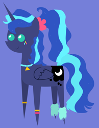 Size: 4024x5189 | Tagged: safe, artist:egor418, character:princess luna, species:alicorn, species:pony, episode:between dark and dawn, g4, my little pony: friendship is magic, 80s, 80s princess luna, blue background, female, mare, pointy ponies, simple background, solo