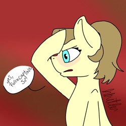 Size: 1000x1000 | Tagged: safe, artist:alilunaa, species:earth pony, species:pony, adora, crossover, dialogue, female, horde, mare, ponified, ponytail, salute, she-ra, solo