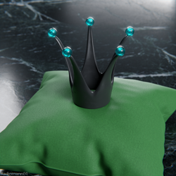 Size: 1536x1536 | Tagged: safe, artist:radiomann01, character:queen chrysalis, species:changeling, 3d, blender, changeling queen, close-up, crown, cushion, female, jewelry, regalia, render