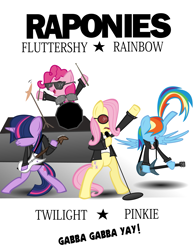 Size: 2245x2872 | Tagged: safe, artist:thisisdashie, character:fluttershy, character:pinkie pie, character:rainbow dash, character:twilight sparkle, parody, ponified, punk, ramones, rock