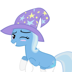 Size: 2000x2000 | Tagged: safe, artist:scootaloooo, character:trixie, blushing, clothing, smiling, socks, wink