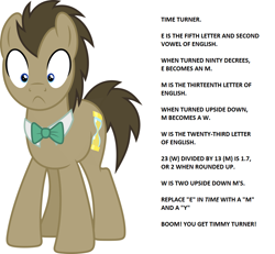 Size: 1108x1024 | Tagged: safe, artist:vectorizedunicorn, edit, character:doctor whooves, character:time turner, male, solo, text, timmy turner, wat