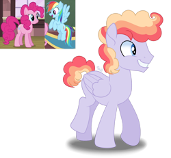 Size: 1280x1184 | Tagged: safe, artist:purplepotato04, character:pinkie pie, character:rainbow dash, oc, parent:pinkie pie, parent:rainbow dash, parents:pinkiedash, ship:pinkiedash, female, lesbian, magical lesbian spawn, offspring, shipping, simple background, transparent background