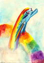 Size: 2047x2929 | Tagged: safe, artist:colourbee, character:rainbow dash, species:pegasus, species:pony, badass, cool, female, flying, mare, solo, sonic rainboom