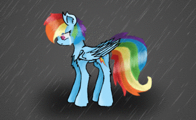 Size: 390x240 | Tagged: safe, artist:pointdelta, character:rainbow dash, species:pegasus, species:pony, animated, crying, female, gif, mare, rain, sad, solo, wings