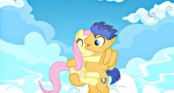 Size: 400x215 | Tagged: safe, artist:ilovegreendeathsalot, character:flash sentry, character:fluttershy, female, flutterflash, male, shipping, straight