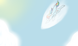 Size: 3162x1897 | Tagged: safe, artist:dozymouse, character:rainbow dash, species:pegasus, species:pony, cloud, fast, female, mare, sky, smiling, sun, wings